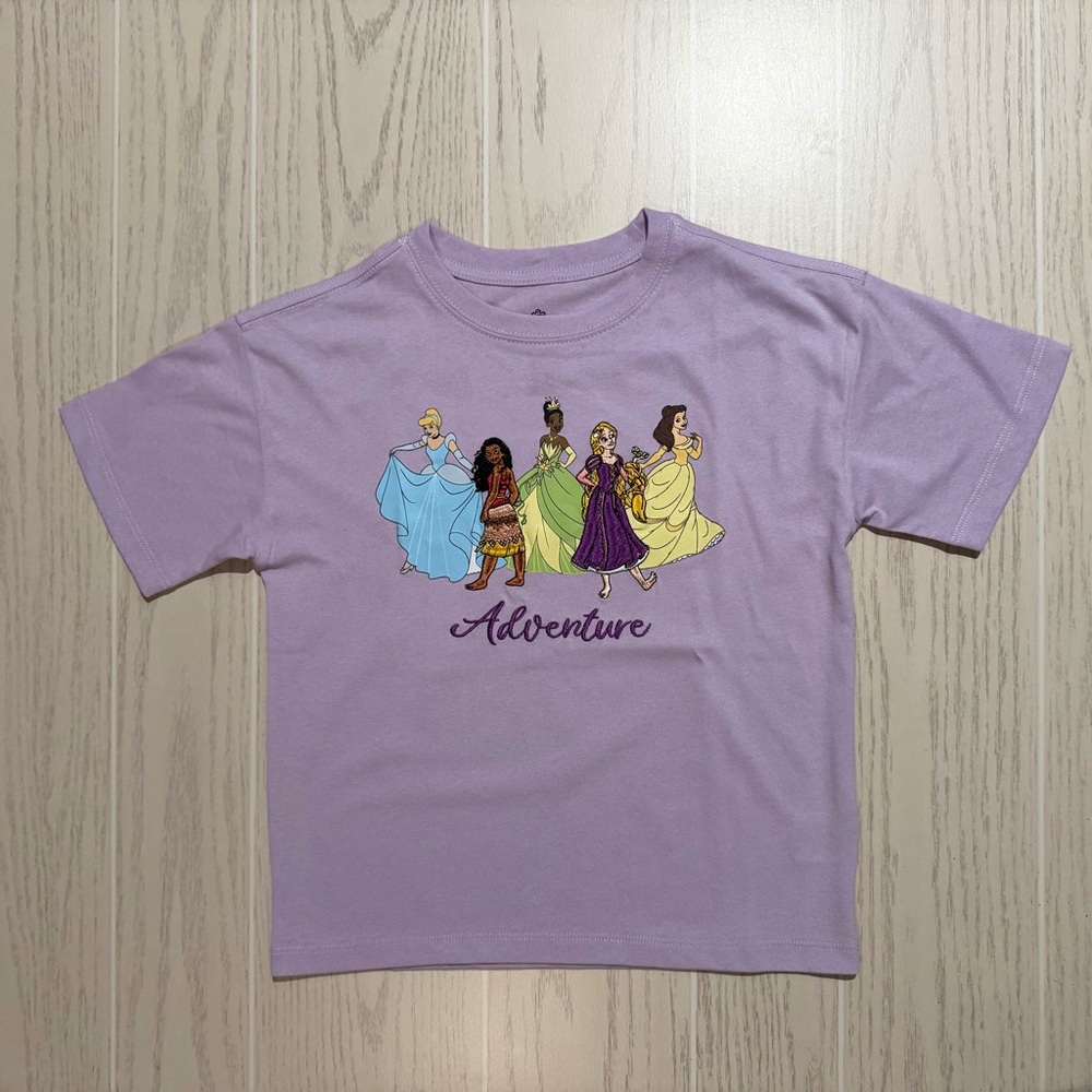 Disney Princess Moana Rapunzel Embroidered Adventure Tee‎ Girls 7/8 Purple NWOT